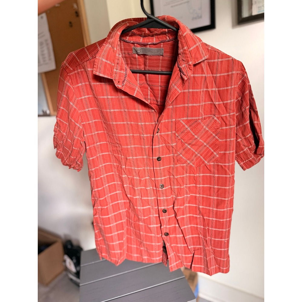 Men's Small REI‎ button up vintage shirt plaid soft red/orange